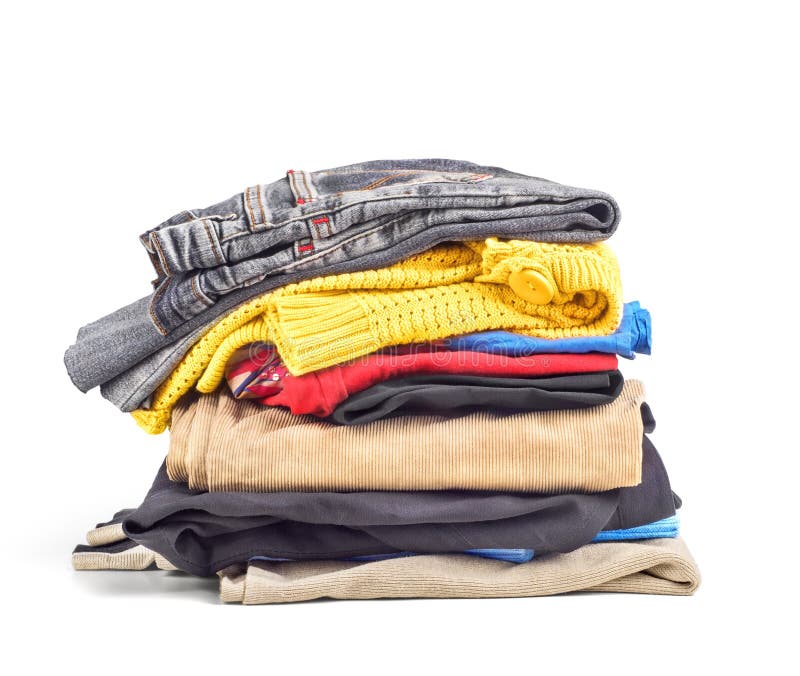 Stack of clothes isolated on a white background stock photos Stack of clothes isolated on a white background stock photos