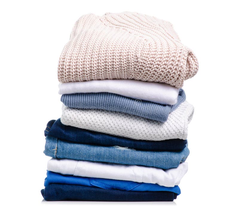 Stack of Clothing Jeans Sweaters Stock Photo - Image of blue, line ...