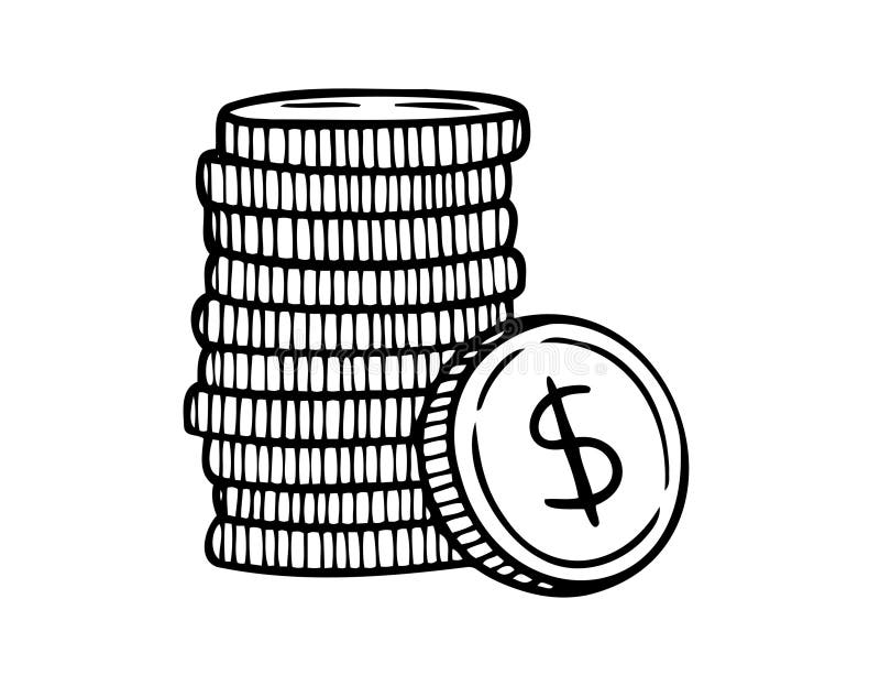 Stack of Coins Doodle Dollar, Hand Drawn Vector of a Stack of Gold ...