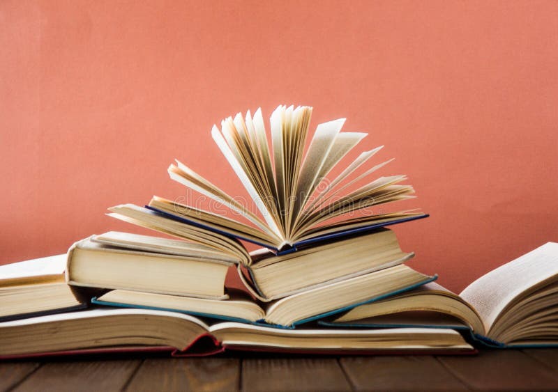 Stack of colorful books. Education background. Back to school. Book, hardback colorful books on table. Education