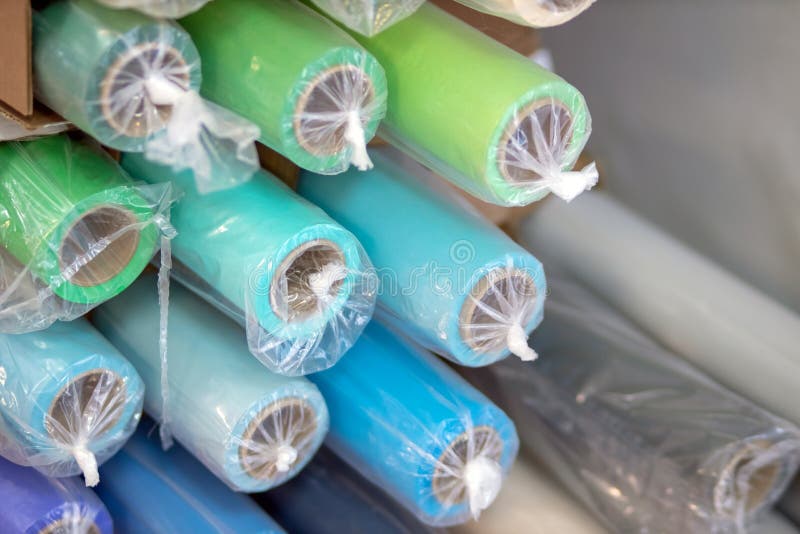 Stack of Colorful Paper Rolls for Design and Decoration Stock Photo