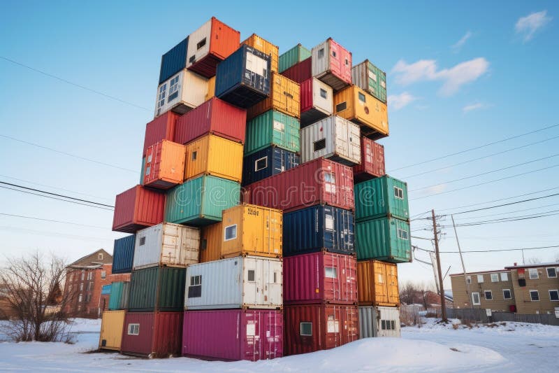 stack of colorful shipping containers, created with generative ai AI generated