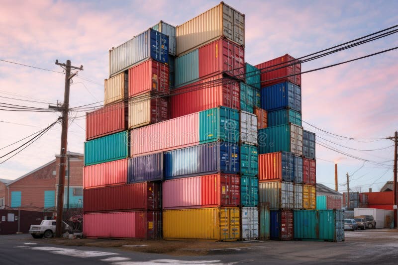 stack of colorful shipping containers, created with generative ai