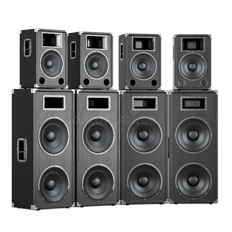 Stack of concert loudspeakers, 3D rendering vector illustration