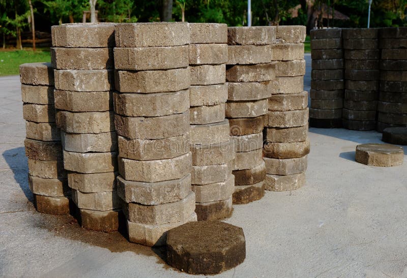 A stack of concrete blocks stock image