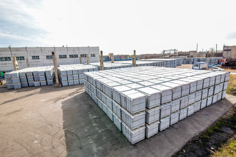 Stack Of Concrete Blocks Near Outside House-building Factory Stock