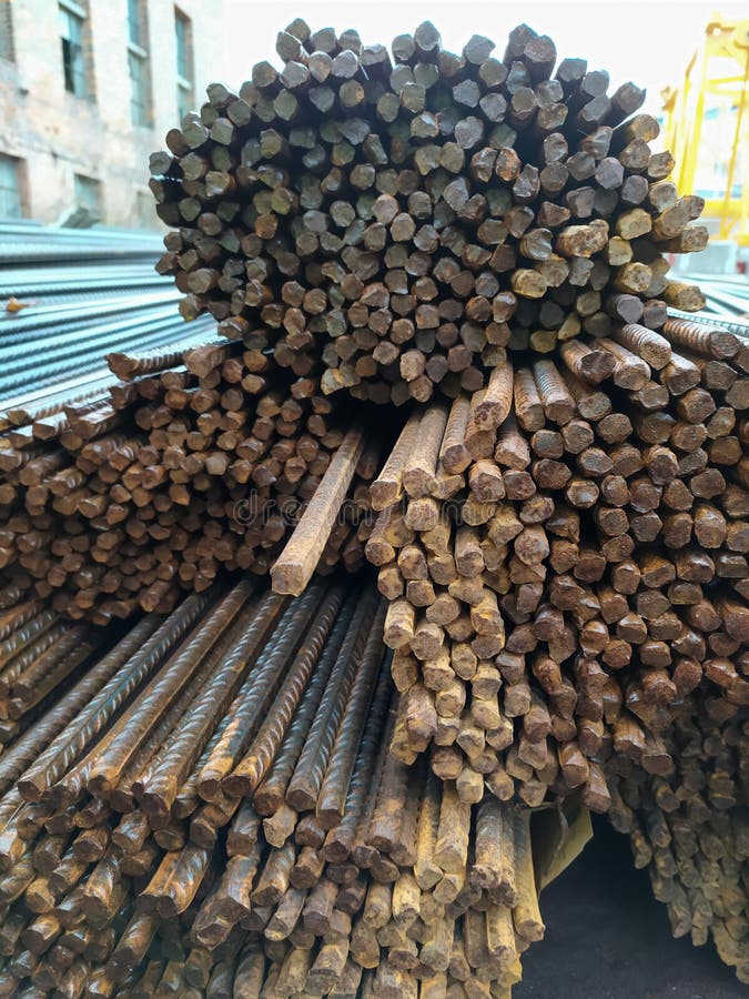 Stack of Construction Armature Lying on the Stand and Waiting for Unloading at the Plant Stock