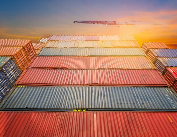 Stack of Container Box in Port for Logistic Export Import Business ...