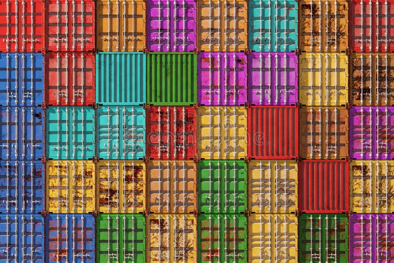 Stack of Containers Box, Cargo Freight Ship for Import Export Logistics