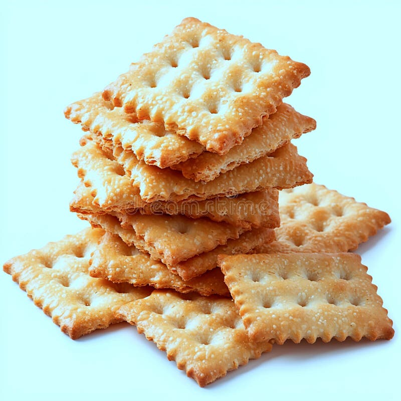 Stack of delicious salty crackers snack food appetizer item isolated on white background royalty free illustration.