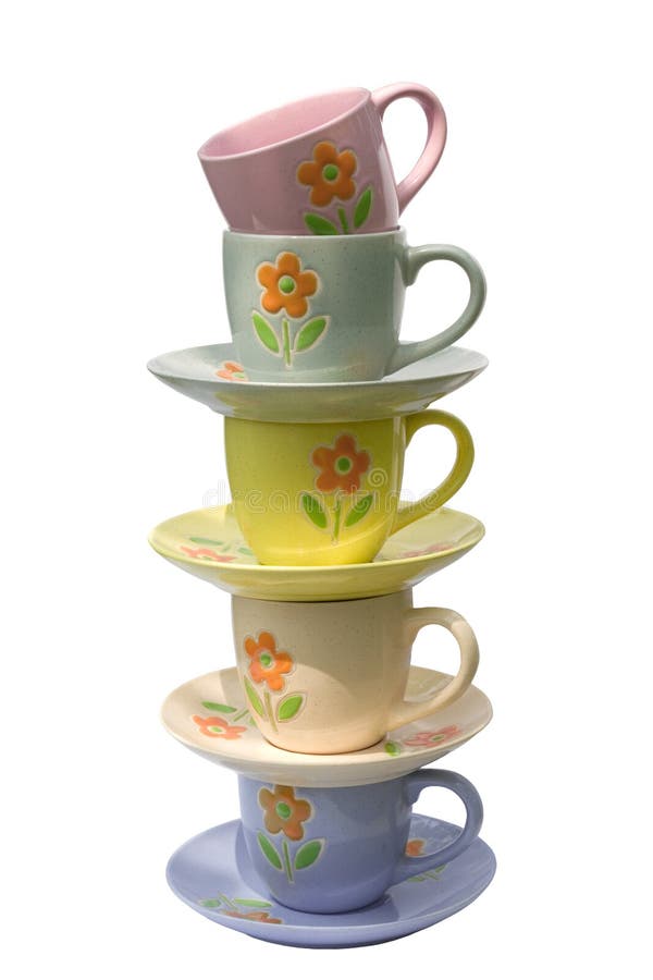 A Stack of Cups and Saucers Stock Image Image of color, dishware 4887755