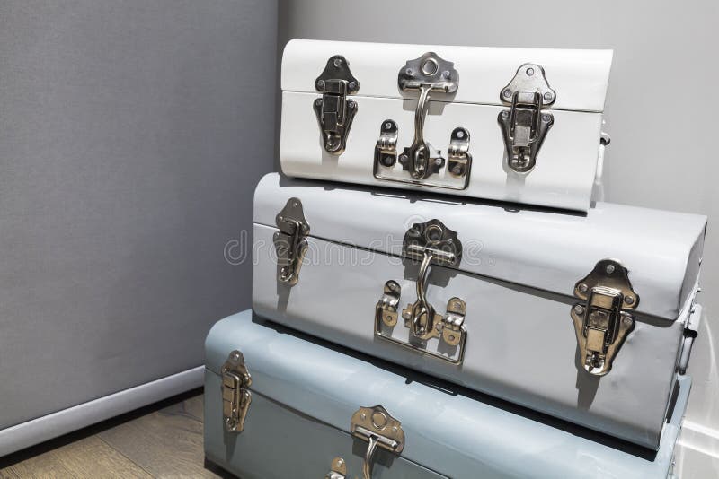 Stack of Decorative Boxes with Metal Locks Stock Photo Image of decor