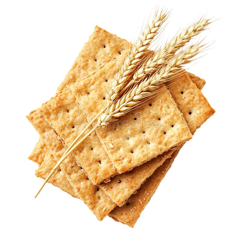 Crispy Wheat Crackers Stack Delicious Snack Food diet meal ears brown bread isolated on white background vector illustration