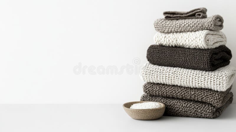 Stack Di Coperte A Maglie A Gatto A Beige E Marroni royalty illustrazione gratis