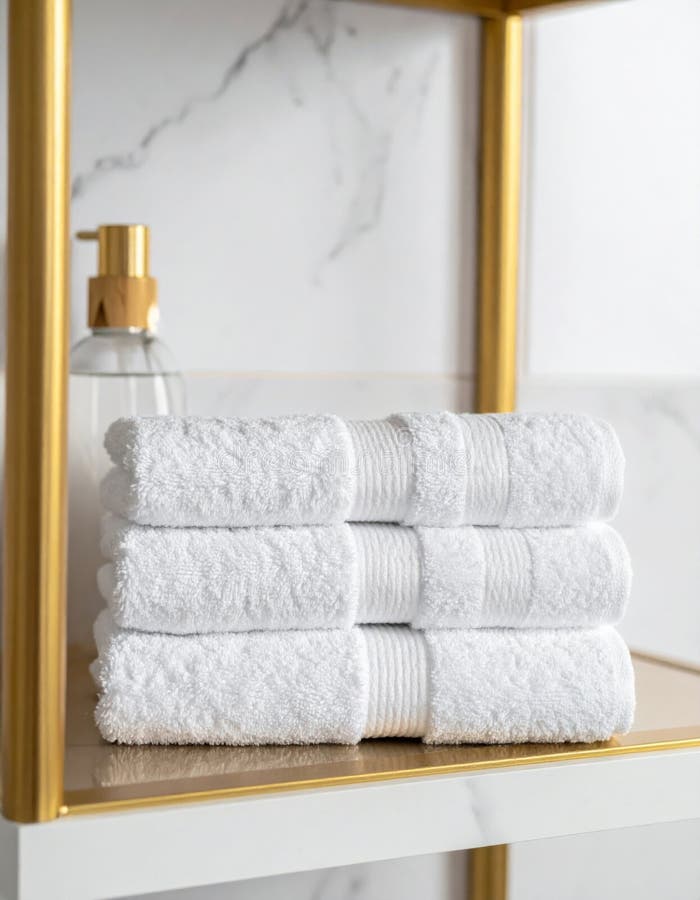 Stack di torbiere di cotone bianco sulla piattaforma d'oro illustrazione di stock