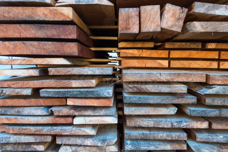 Wood Planks Cut To Size in Stack for Building Materials Stock Photo