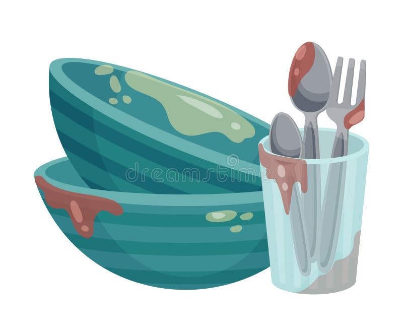 Stack of Dirty Dishes and Crockery Vector Illustration Stock Vector