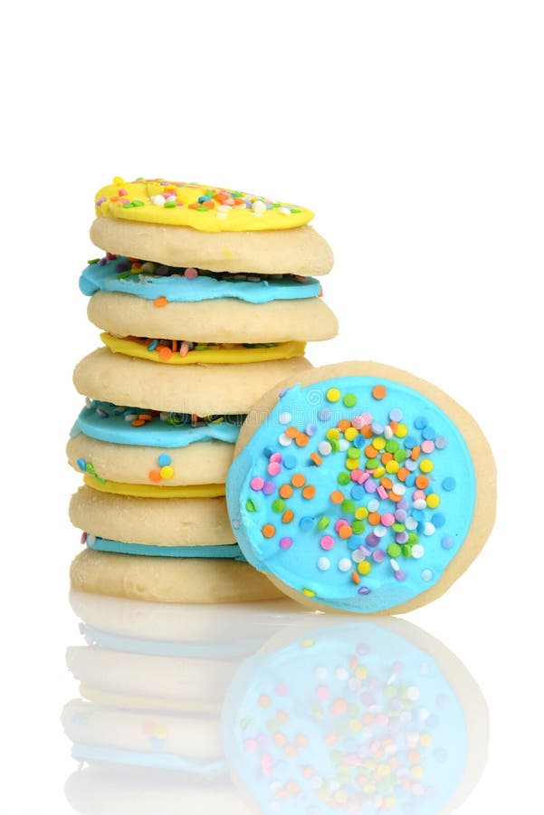 Stack of easter sugar cookies on white background