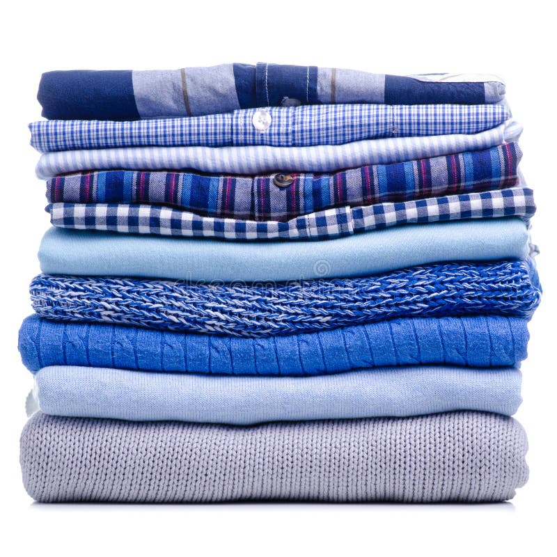 Stack folded blue shirt clothing stock photos