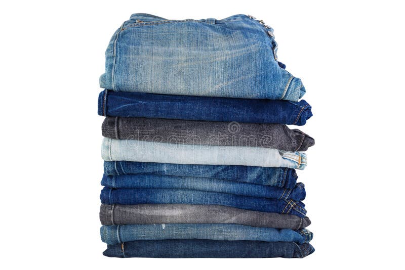 Stack Of Folded Blue Jeans On A White Background Stock Image Image of