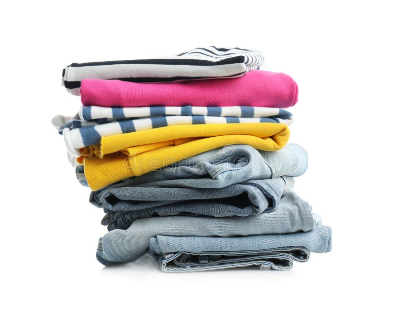 Stack of Folded Clothes Isolated Stock Photo - Image of casual ...
