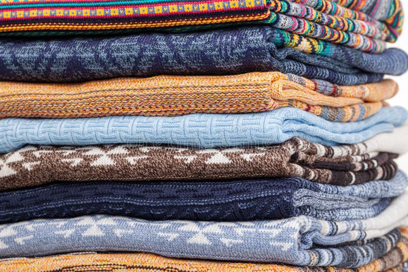 Stack of Folded Knitted Sweaters in a Store Stock Image - Image of ...