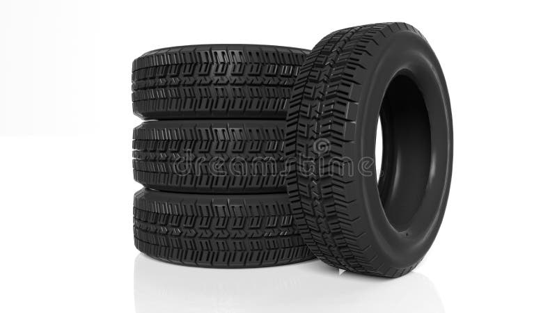 Stack of four black tires isolated on white background. Stack vehicle illustrations
