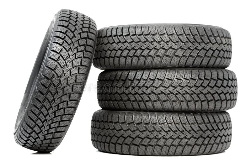 Stack Of Four Car Wheel Winter Tires Isolated Stock Image Image of