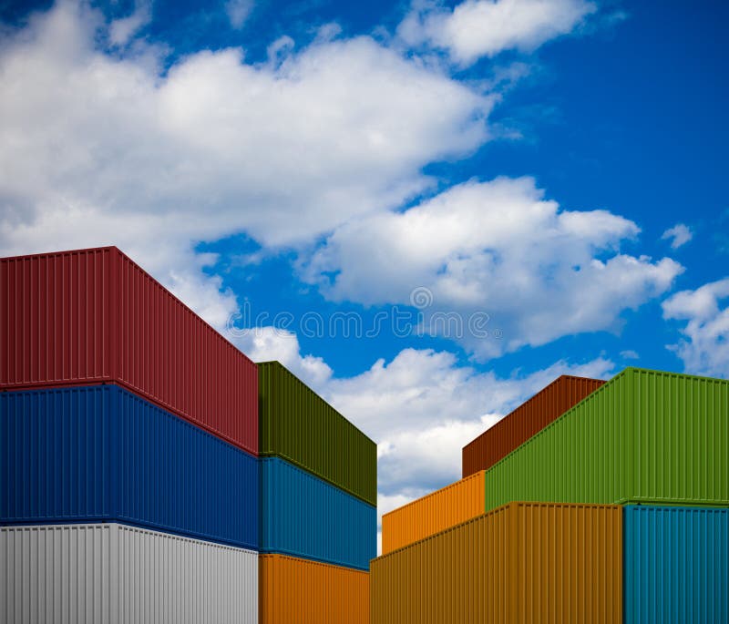 Stack of freight transportation containers royalty free stock images