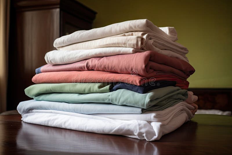 Stack of Freshly Laundered Linens, Ready To Be Placed on Guest or Hotel