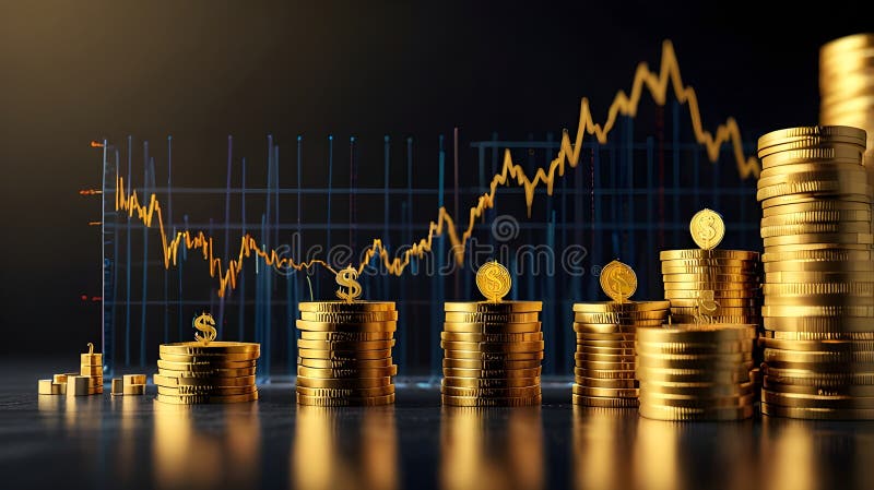 Stack of Golden Coins with Growing Graph Stock Illustration ...