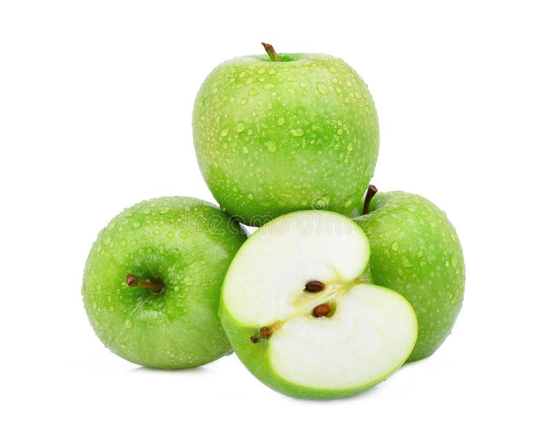 Stack and Half of Green Apple or Granny Smith Apple Stock Photo Image