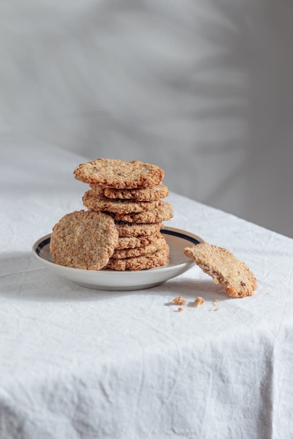 Stack of Homemade Oat Cookies Stock Image - Image of white, homemade ...
