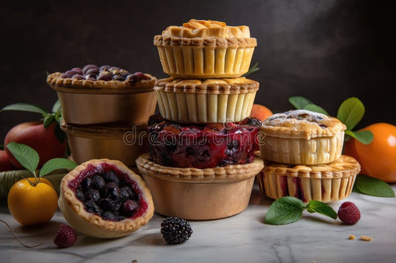 Stack of Individual Fruit Pies, with Each One Featuring a Different
