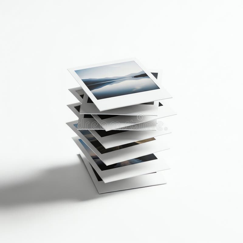 Stack of Instant Photos with Landscape View on White Background stock illustration