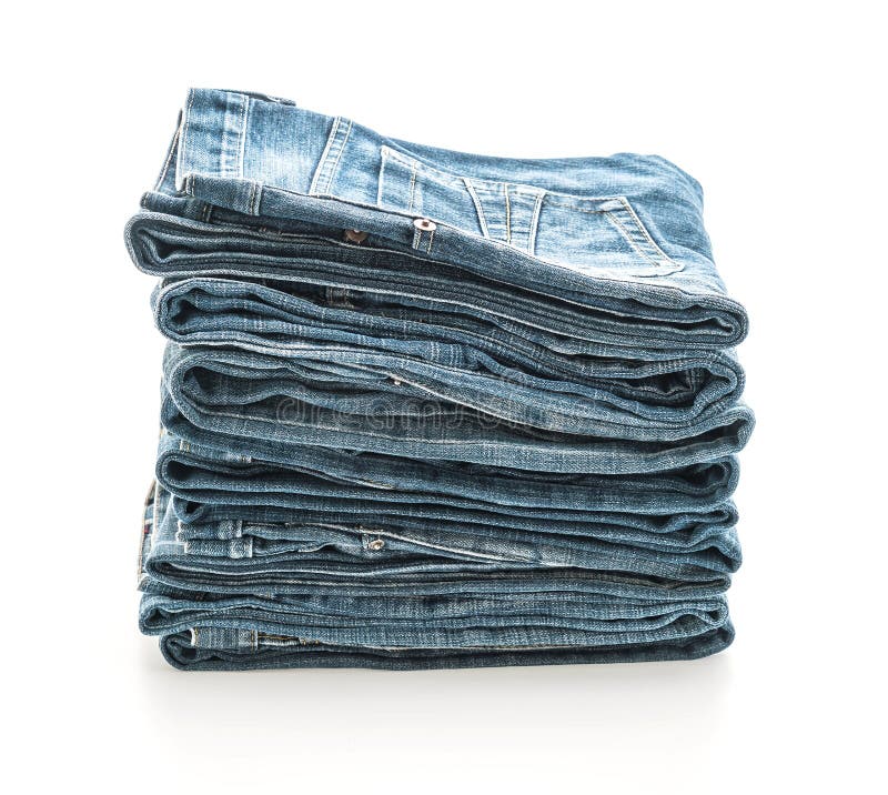 Stack of Jeans Folded on White Background Stock Image - Image of cloth ...