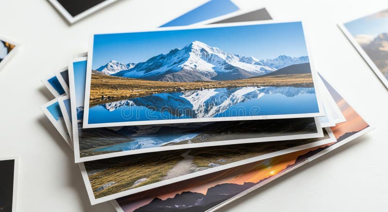 Stack of Landscape Photos: Mountains, Lake, and Sunset royalty free illustration