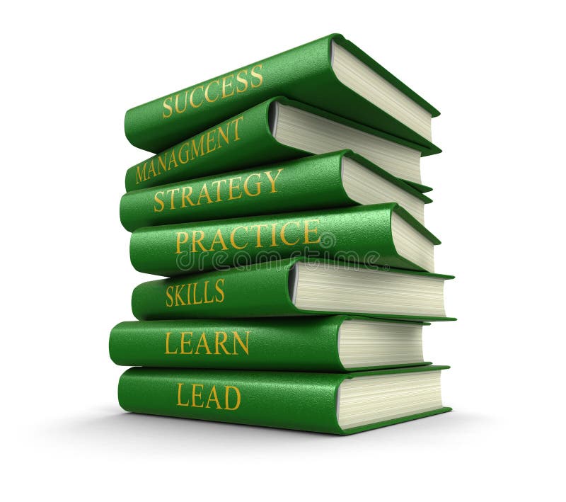 Stack of leadership related books (clipping path included) stock illustration