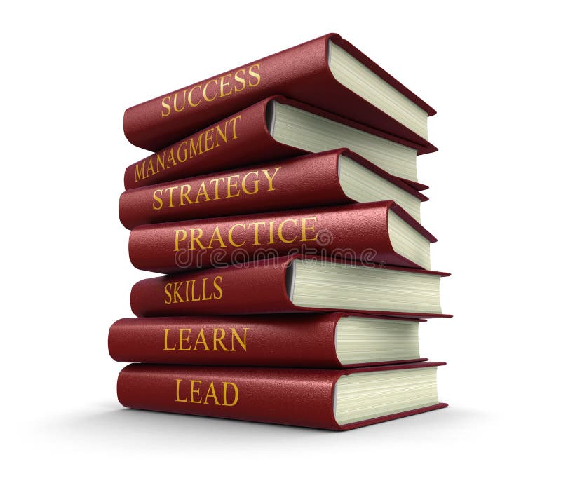 Stack of leadership related books (clipping path included) stock illustration