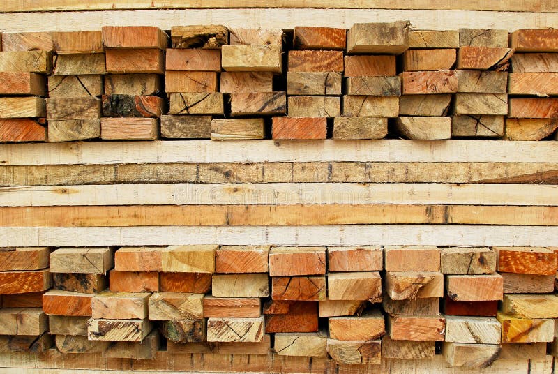 Stack of lumber in logs storage