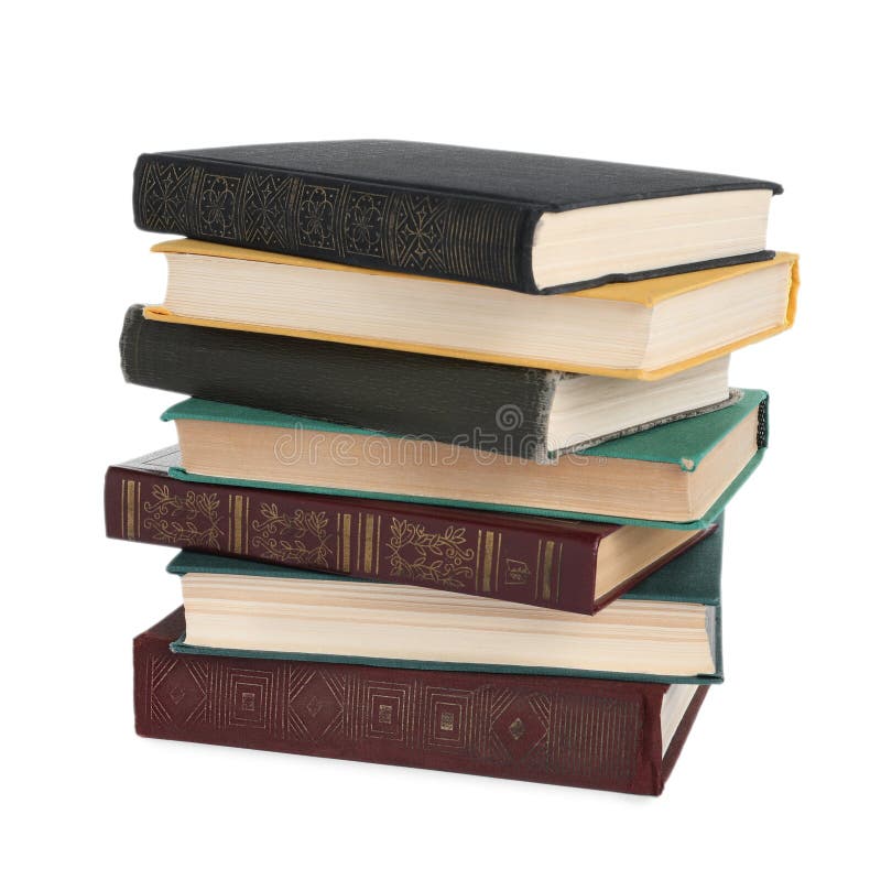 Stack of Many Old Hardcover Books Isolated on White Stock Photo Image