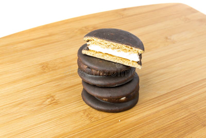 Stack of Marshmallow Chocolate Covered Sandwich Cookies Stock Image Image of bakery, cacao
