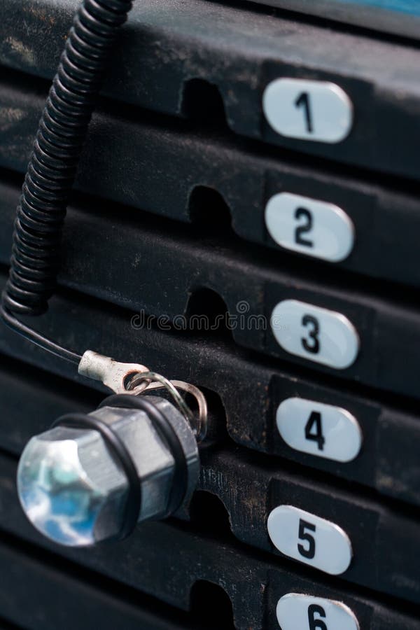 Stack metal weights in gym equipment royalty free stock photos