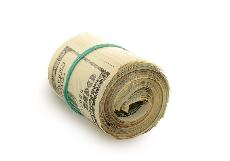 Stack Of Money Dollars Bounded By Rubber Band. Stock Photo Image of
