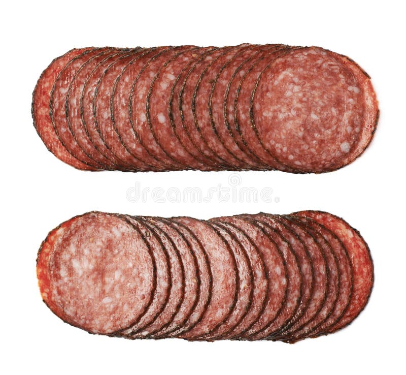 Stack of Multiple Salami Slices Isolated Stock Image Image of food