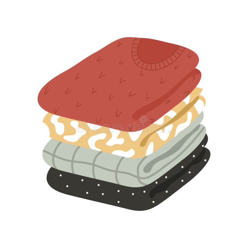 A Stack of Neatly Folded Clothes Isolated on a White Background. Vector