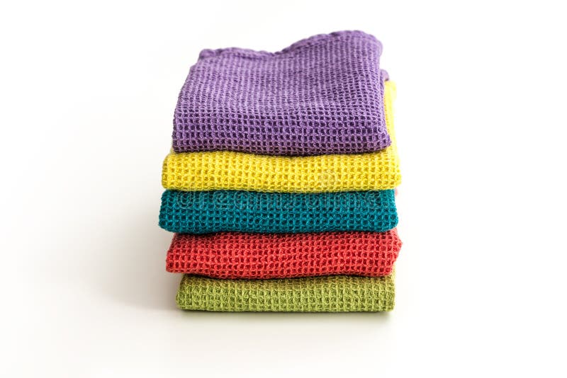 Stack of Neatly Folded Colorful Kitchen Towels Stock Image - Image of