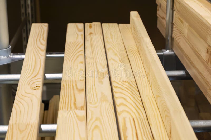 A Stack of New Wood Panels in a Hardware Store. Stock Photo Image of