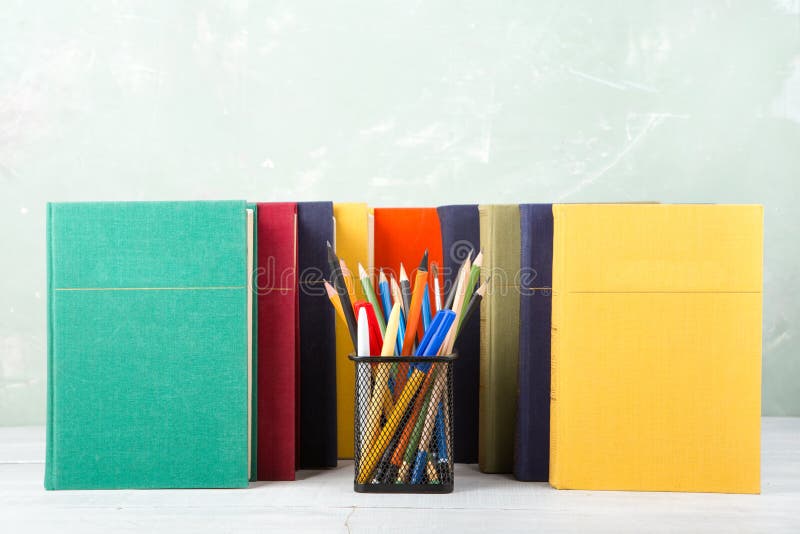 Stack Old Color Books Glasses Stationery Table Stock Photos Free