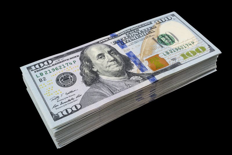Stack of One Hundred Dollar Bills Isolated on Black Background. Stack of Cash  Money in Hundred Dollar Banknotes Stock Photo - Image of black, finance:  124316448